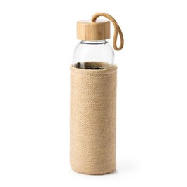SIBU Glass bottle with an original simulated jute cover and bamboo cap with practical carrying handle - EgotierPro BI4137