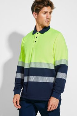 Roly HV9316 - VEGA LS High-visibility long-sleeve polo shirt in technical fabric