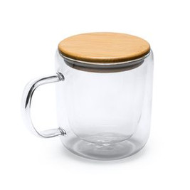 INDAL Beautiful double wall mug made of borosilicate glass with bamboo lid - EgotierPro TZ3998