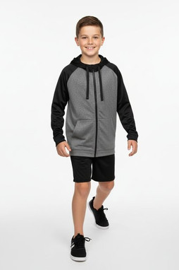 Blank Activewear Y444 - Youth Performance Full Zip Hoodie with Raglan Sleeves