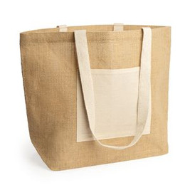 GAVIA Bag in laminated jute with front pocket and long natural cotton handles - EgotierPro BO7099