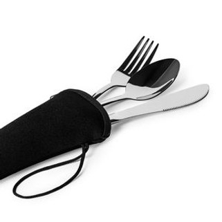BELVER Fantastic set of stainless steel cutlery presented in a practical neoprene case - EgotierPro CU4030