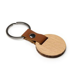 MARBEL Natural wood keychain in two formats with finishes in elegant eco-leather - EgotierPro KO4109