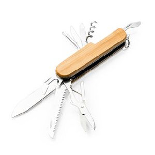 BINTAL Multipurpose jackknife with accessories in stainless steel and main structure in bamboo - EgotierPro NA4096
