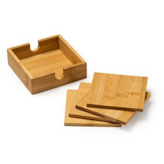 ALGOR 4-coaster set made of bamboo in an elegant bamboo box - EgotierPro PV4113