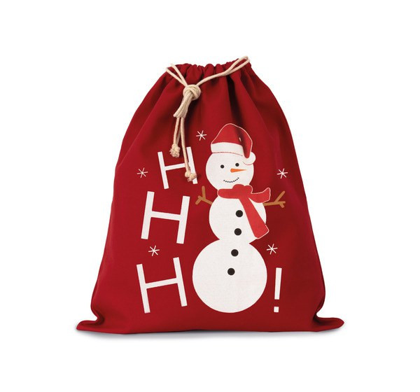 Kimood KI0745 - Cotton bag with snowman design and drawcord closure