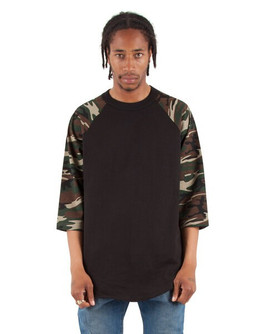 Shaka Wear SHRAGCM - Adult 6 oz., 3/4-Sleeve Camo Raglan T-Shirt