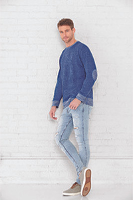 LAT 6965 - Harborside French Terry Crewneck with Stylish Elbow Patches