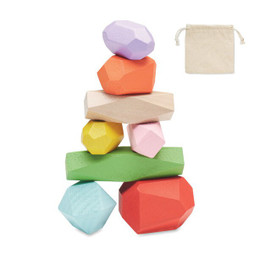 GiftRetail MO6710 - DOLMEN Colorful Wooden Stacking Rocks Set with Pouch