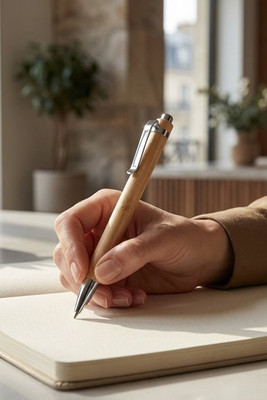 SUMLESS Eco-Friendly Bamboo Inkless Pen with Chrome Accents - GiftRetail MO6729