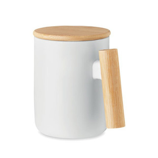 MAJEST Elegant Porcelain Mug with Bamboo Lid and Handle - GiftRetail MO6781