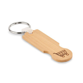 GiftRetail MO6797 - COMPRAS Eco-Friendly Bamboo Key Ring with Euro Token