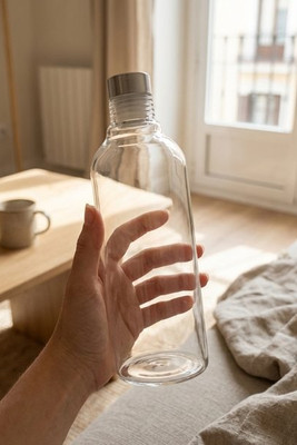 LARGE LOU Premium 1L Borosilicate Glass Bottle with Stopper - GiftRetail MO6802