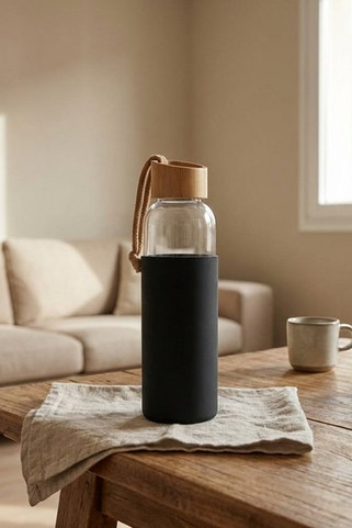 CHAI Eco-Friendly 500ml Glass Bottle with Bamboo Lid - GiftRetail MO6845