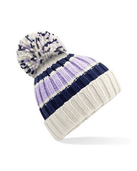 Beechfield B392 - Luxurious Shearling-Lined Striped Pom Pom Beanie