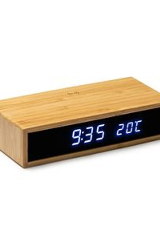DUNCER Table clock with 5W wireless charger in bamboo - EgotierPro RJ3043
