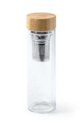 SAOKO Double-walled borosilicate glass bottle with bamboo lid - EgotierPro BI4203
