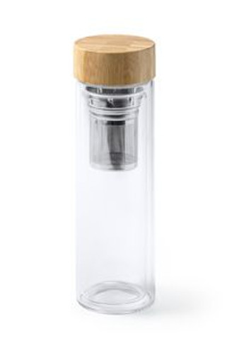SAOKO Double-walled borosilicate glass bottle with bamboo lid - EgotierPro BI4203