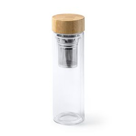 SAOKO Double-walled borosilicate glass bottle with bamboo lid - EgotierPro BI4203
