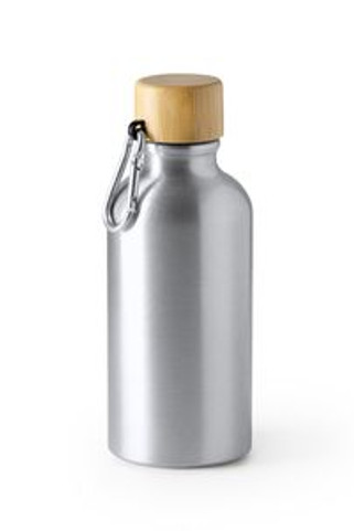 GELDA Aluminium bottle with carabiner and bamboo lid - EgotierPro BI4204