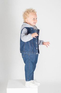 LARKWOOD LW750 - Veste en Jean avec Capuche et Manches Contrastées