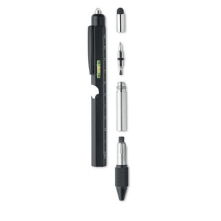 RETOOL Multifunctional Stainless Steel Pen with LED and Ruler - GiftRetail MO2072