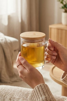 CELESTIAL Eco-Friendly Recycled Glass Mug with Bamboo Lid - GiftRetail MO2091