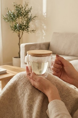 CORAMUG Heart-Shaped Double Wall Glass Mug with Bamboo Lid - GiftRetail MO6937