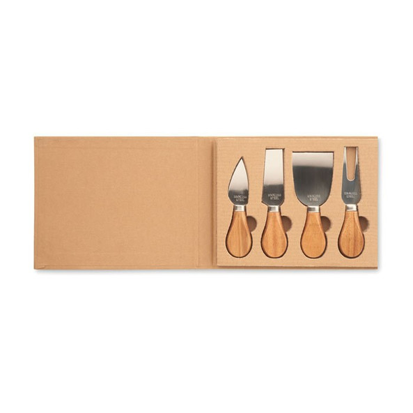 GiftRetail MO6953 - QUATTRO Elegant Stainless Steel & Wood Cheese Knife Set