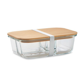 GiftRetail MO6973 - TUNDRA Eco-Friendly 3-Compartment Glass Lunch Box with Bamboo Lid