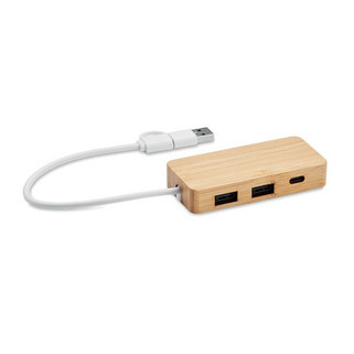 HUBBAM Eco-Friendly Bamboo USB Hub with 3 Ports - GiftRetail MO2143