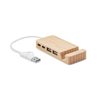 HUBSTAND Eco-Friendly Bamboo 4-Port USB-C/A Hub - GiftRetail MO2144