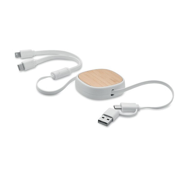 GiftRetail MO2146 - TOGOBAM Multi-USB Retractable Charging Cable with Bamboo
