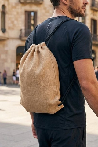 FUKURO Eco-Friendly Jute Drawstring Bag with Cotton Cord - GiftRetail MO2190