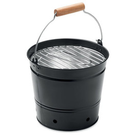 GiftRetail MO2192 - BBQTRAY Compact Iron Bucket BBQ with Wooden Handle
