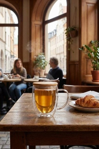 TIRAL Elegant Double Wall Glass Mug with Bamboo Lid - GiftRetail MO2198