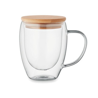 TIRAL Elegant Double Wall Glass Mug with Bamboo Lid - GiftRetail MO2198