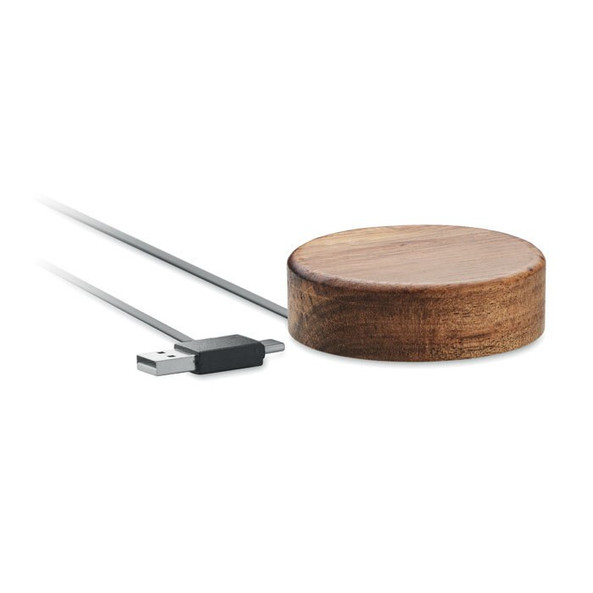 GiftRetail MO2220 - ACALESS Premium Acacia Wood Wireless Charger 15W with Retractable Cable