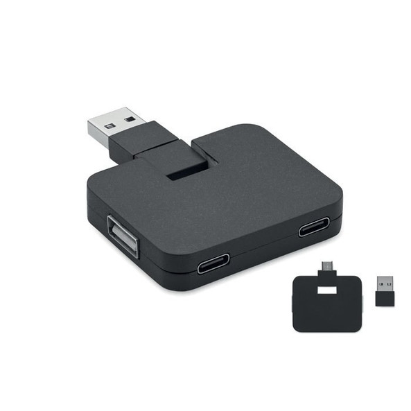 GiftRetail MO2254 - SQUARE Compact 4-Port USB Hub with Type-A and Type-C