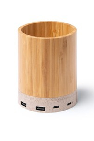 CELIK Pencil holder with main structure in bamboo and base with wireless charger function in wheat fibre - EgotierPro CR1297