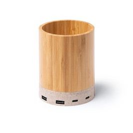 CELIK Pencil holder with main structure in bamboo and base with wireless charger function in wheat fibre - EgotierPro CR1297