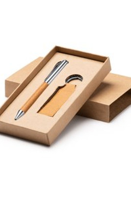 SET FEZ Ball pen and keyring set in recycled leather with metallic details - EgotierPro HW1335