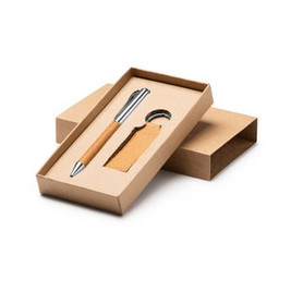 SET FEZ Balpen en sleutelhangerset van gerecycled leer met metallic details - EgotierPro HW1335