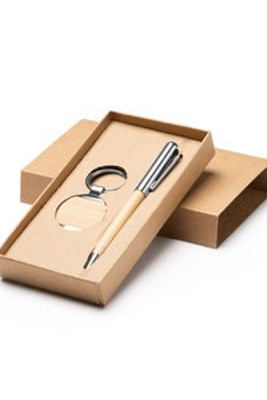 SET PAULOV Ball pen and keyring set in bamboo with metallic details - EgotierPro HW1336