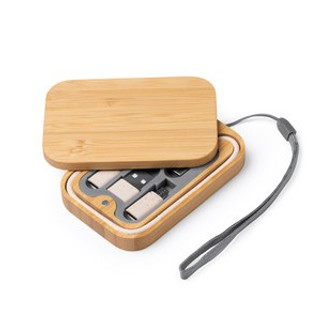 BACU Charging cable set presented in a bamboo case with magnetized lid - EgotierPro IA1293