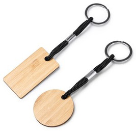 YESTE Houten sleutelhanger in twee ontwerpen met resistent polyester koord - EgotierPro KO1253
