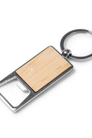 BENUR Keyring opener in bamboo and chrome-pleated metal - EgotierPro KO1260