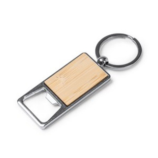 BENUR Keyring opener in bamboo and chrome-pleated metal - EgotierPro KO1260