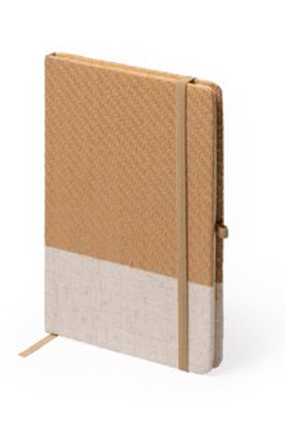 BERT A5 notepad with hard covers in natural straw and cotton - EgotierPro NB1344