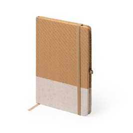 BERT A5 notepad with hard covers in natural straw and cotton - EgotierPro NB1344
